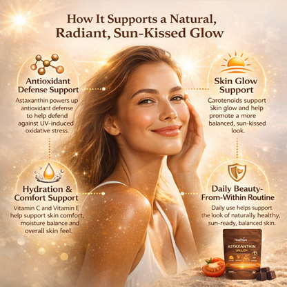 Astaxanthin Sun Glow Gummies, Sun-Kissed Glow, No Sunburn Required